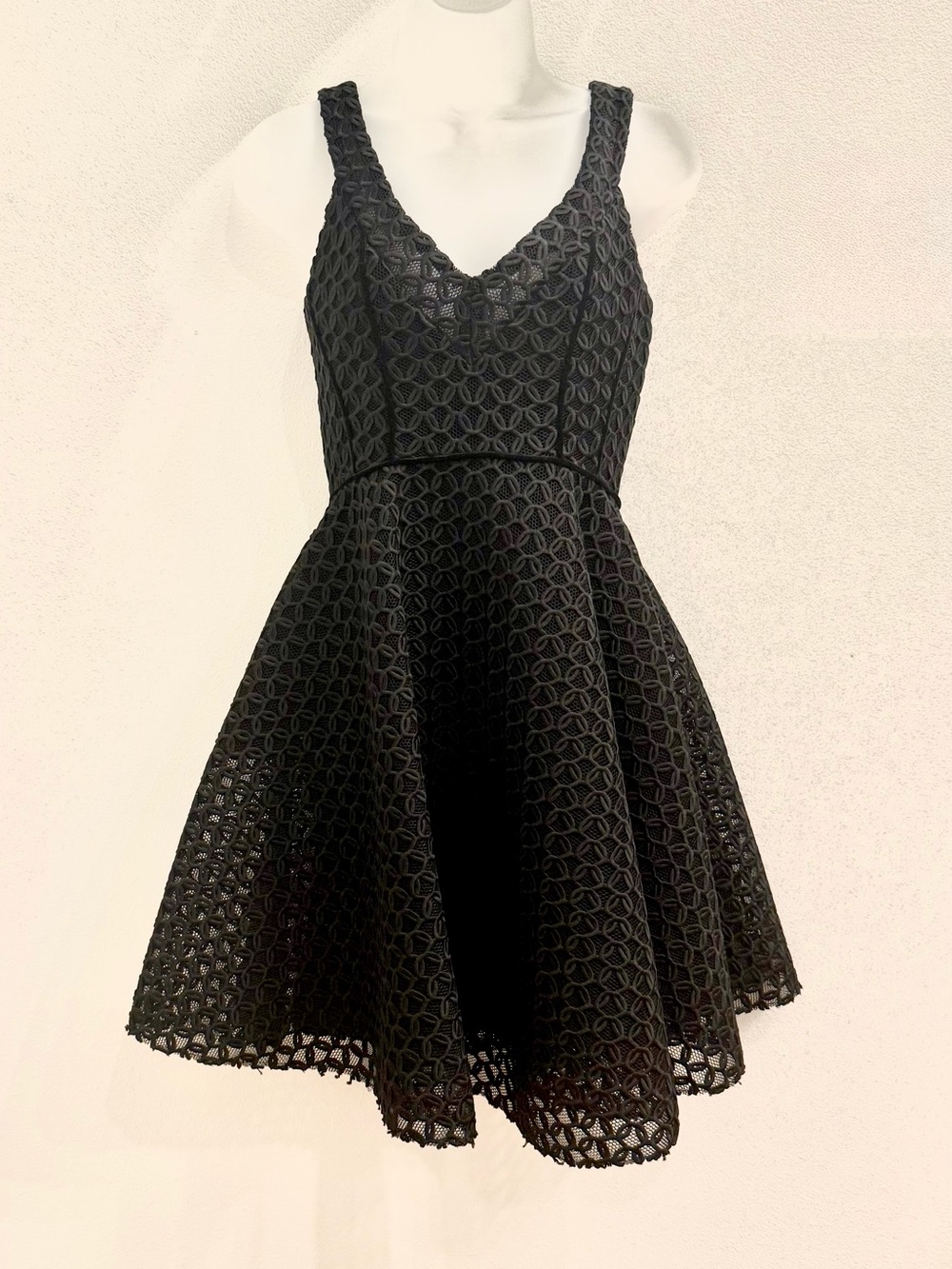 Maje Black Openwork Lace Fit & Flare Cocktail Dress
